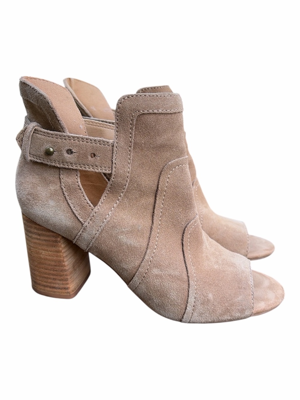 Joe's Jeans Taupe Suede Open-Toe Block Heel Booties